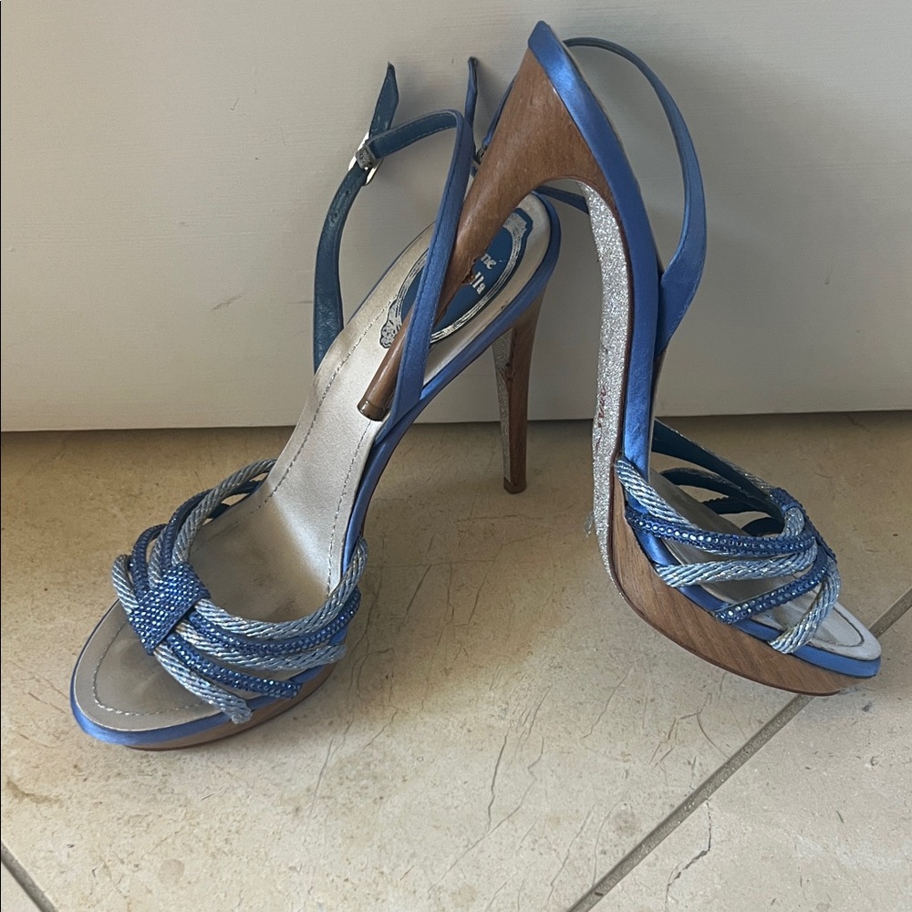 Rene Caovilla Blue Braided Strap High Heel Sandal - Picture 3 of 7
